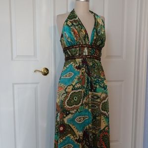 Kay Unger York Silk Beaded Bohemian Green Dress Lo